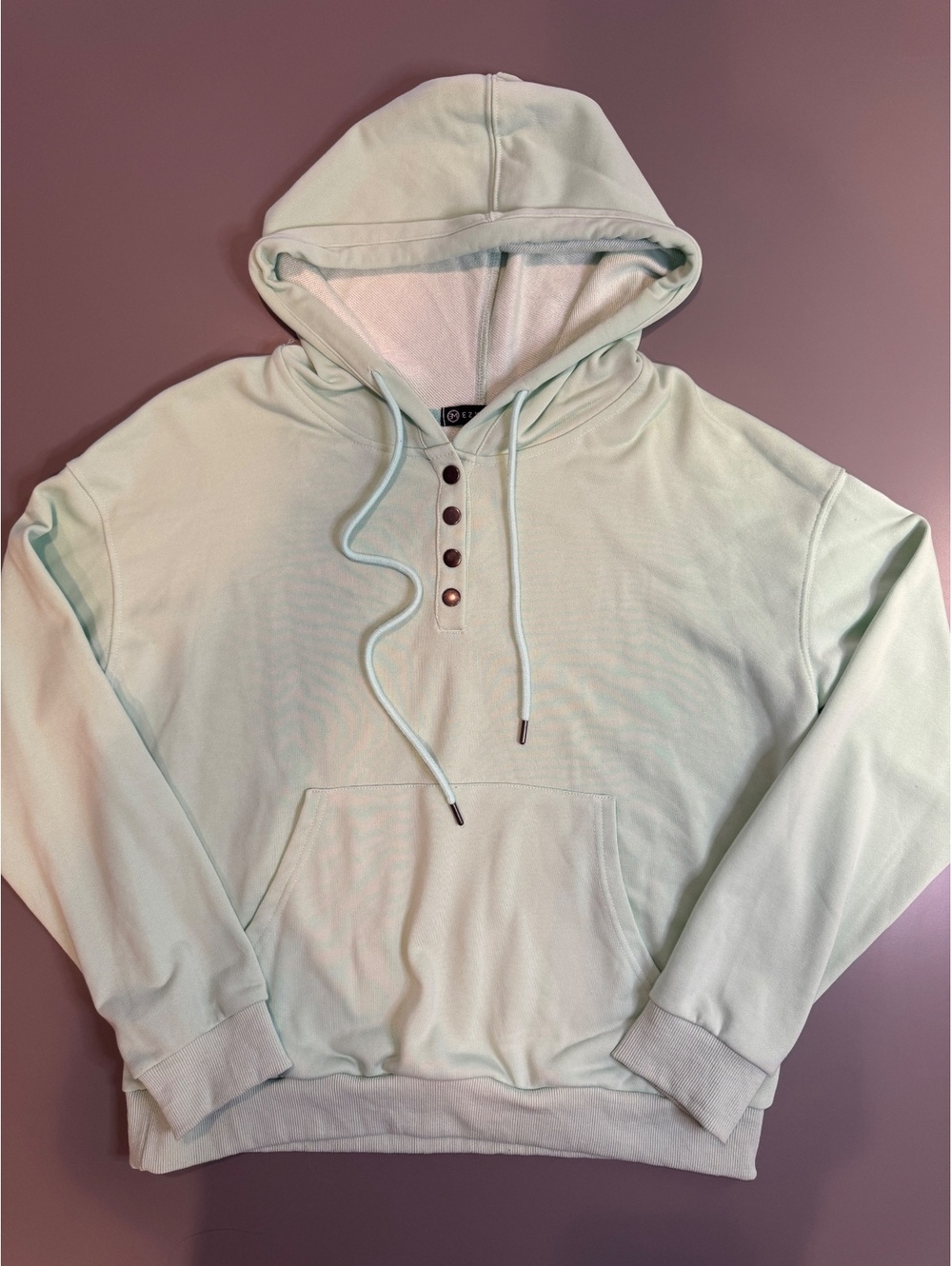 EzyMall Light Green Hoodie with Button Detail, Size Large